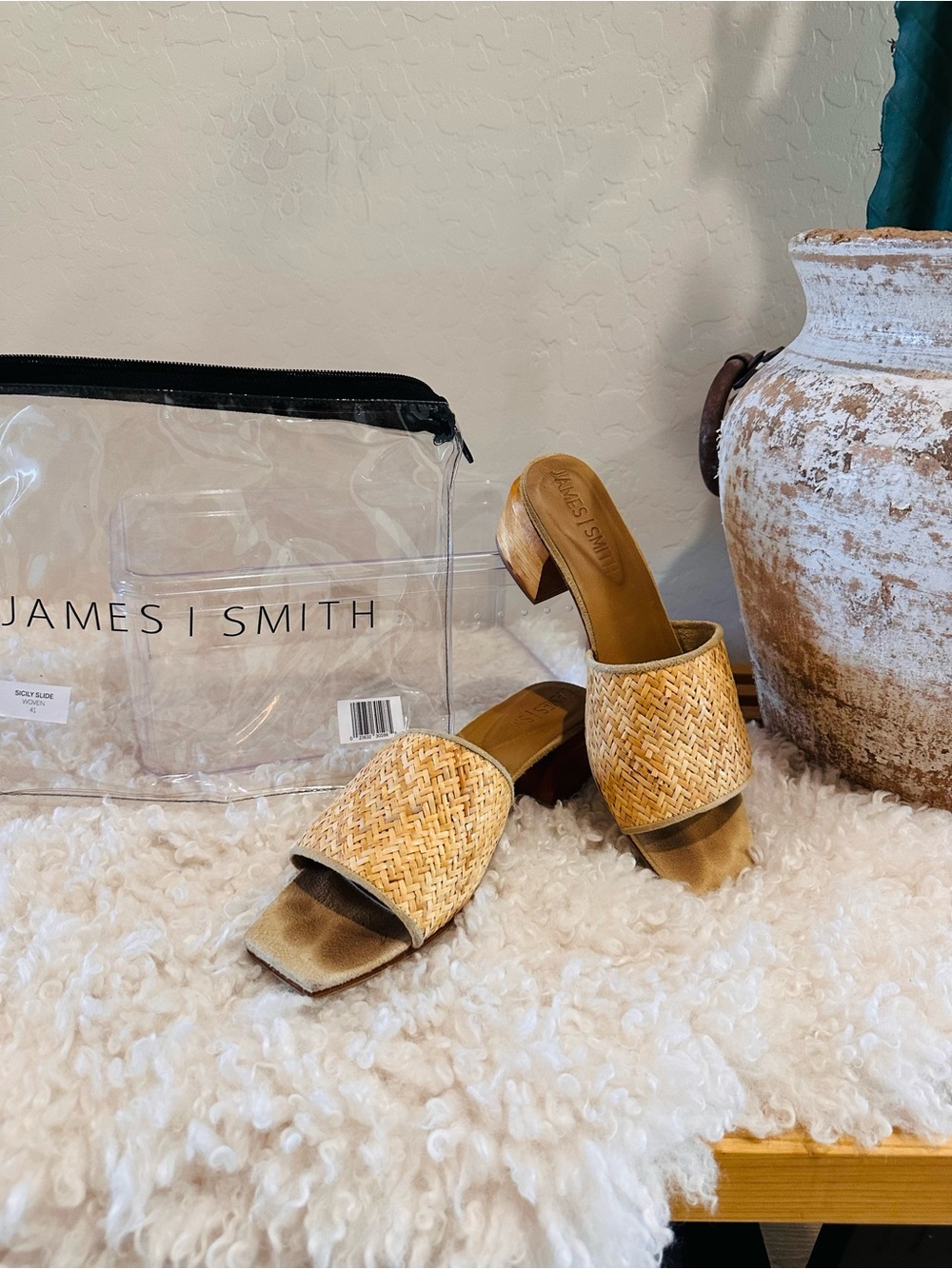 James | Smith Woven Slide Mules in Natural Straw